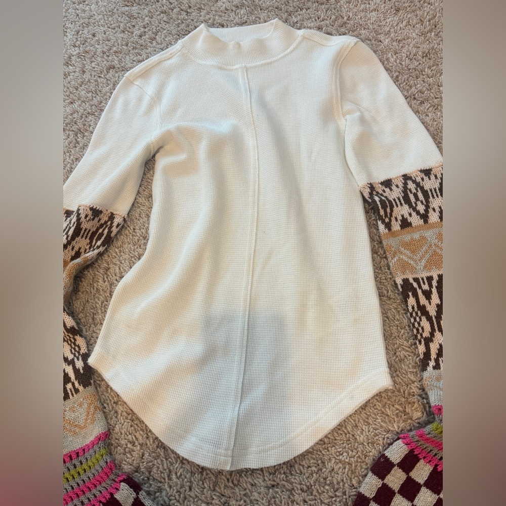 Free People Gorgeous Cuff Top in Ivory Combo Size XS - Picture 6 of 12